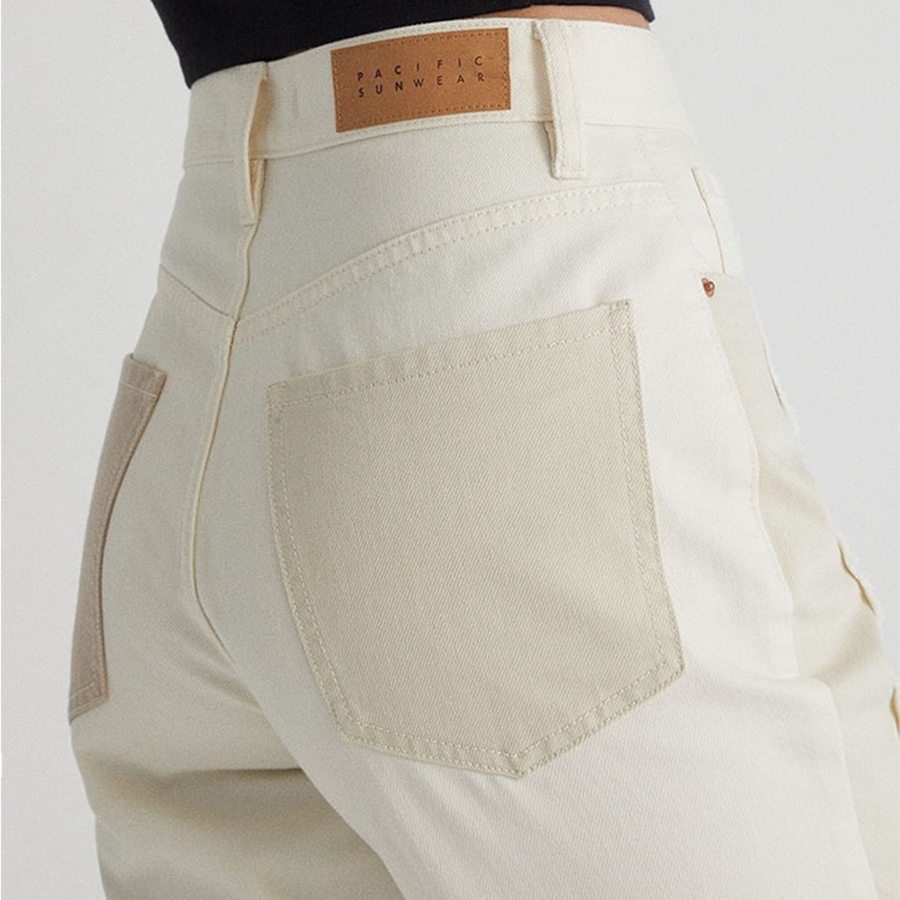 Pacsun Eco Off White Patchwork Dad Jeans